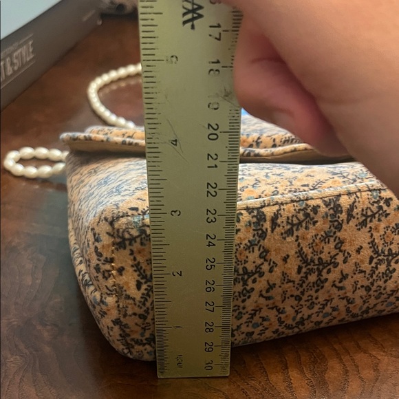 Anthropologie Velvet Printed Crossbody Bag with Pearl Strap Brooch Detail - Picture 10 of 12